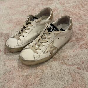 Golden Goose Cream and Gold Star Sneakers